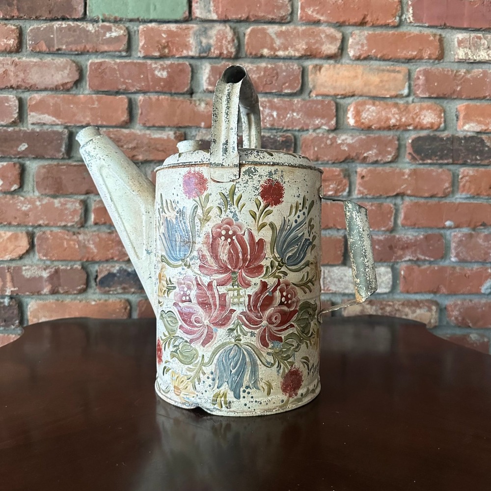 Vintage 1985 Hand Painted Metal Watering Can | Nancy Williams Folk Art Decor